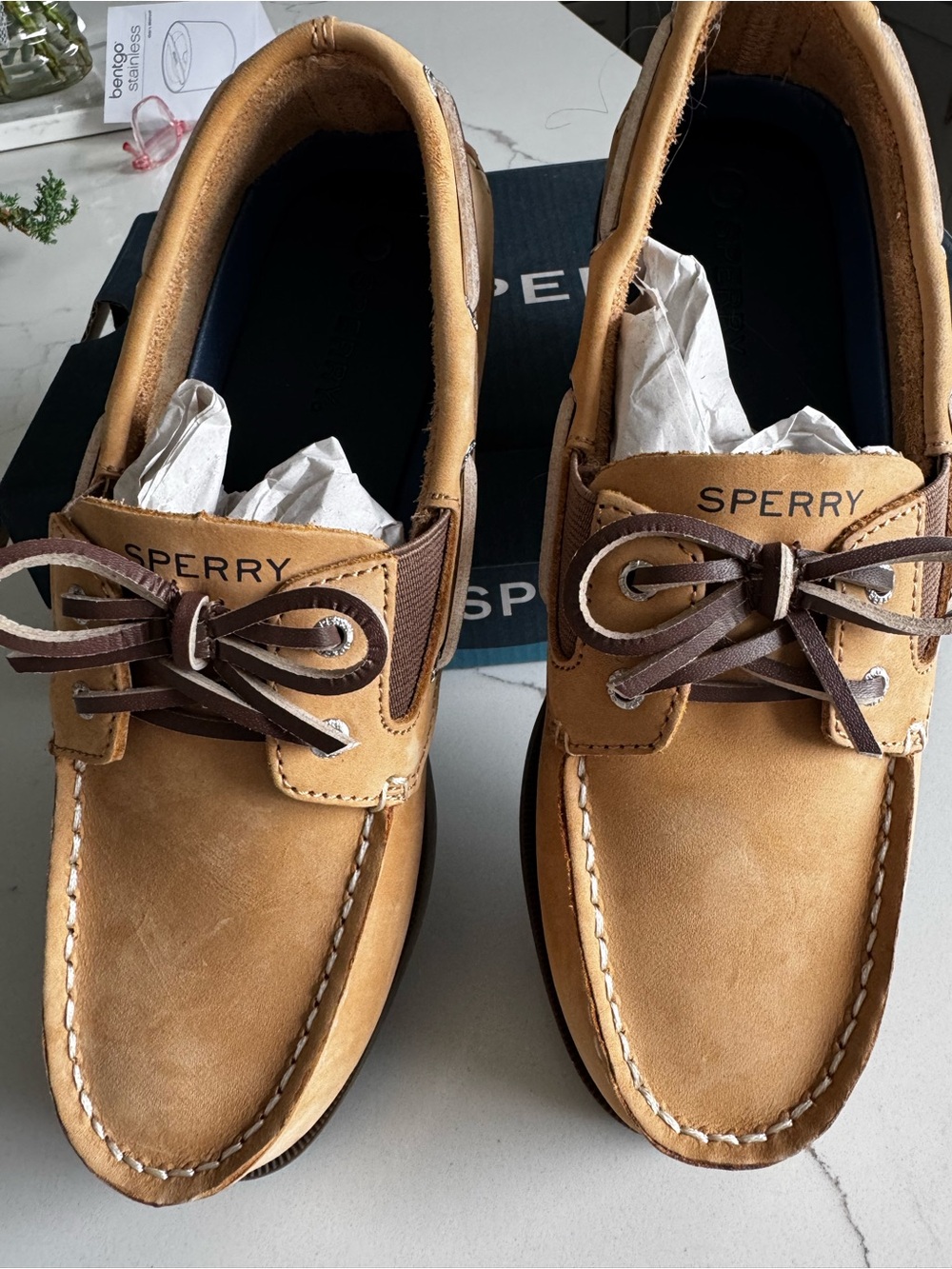 Sperry Boys/Men’s Light Brown Leather Boat Shoes with Dark Brown Laces